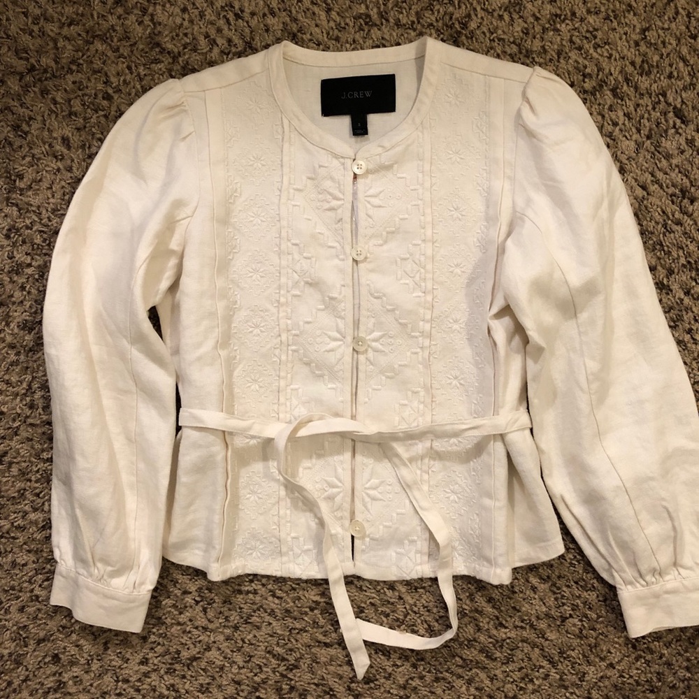 J. Crew Linen Jacket with Embroidery